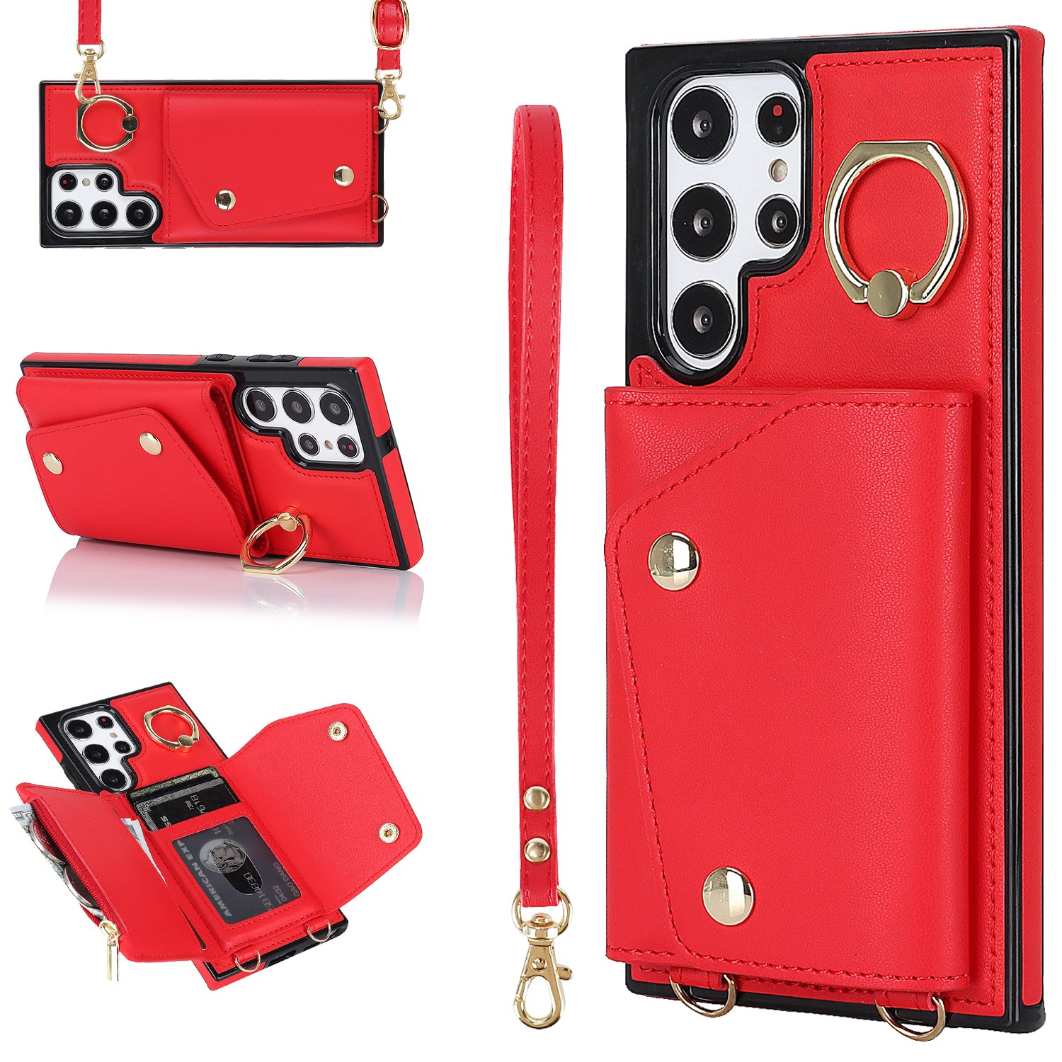 Zipper Wallet Phone Case for Samsung Galaxy S22 Ultra 5G PU Leather Coated TPU Cover with Ring Kickstand Zipper Wallet Phone Case for Samsung Galaxy S22 Ultra 5G PU Leather Coated TPU Cover with Ring Kickstand